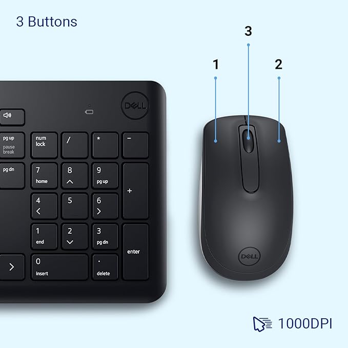 Dell Wireless USB Keyboard and Mouse Combo, Anti-Fade & Spill-Resistant Keys, up to 36 Month Battery Life, 3Y Advance Exchange Warranty - Black
