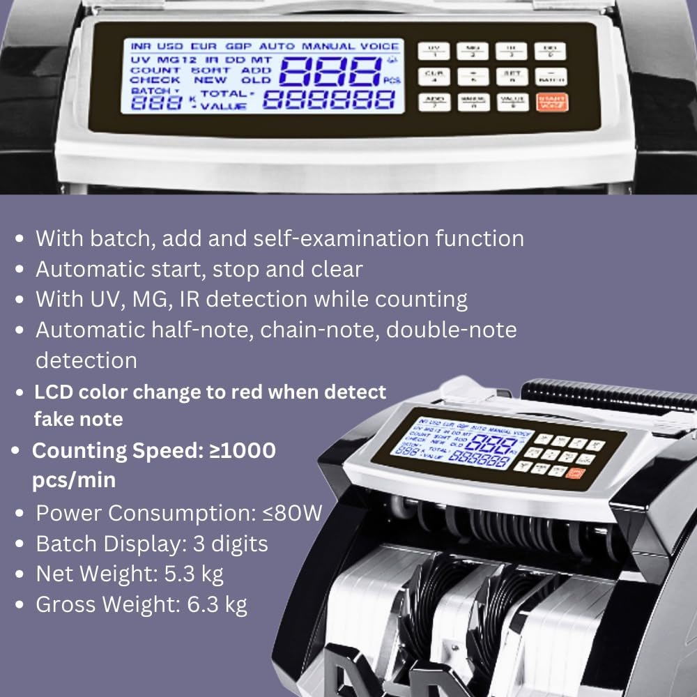 Bankos- 2080 Currency Counting with Counterfeit Notes Detection Counter Machine.
