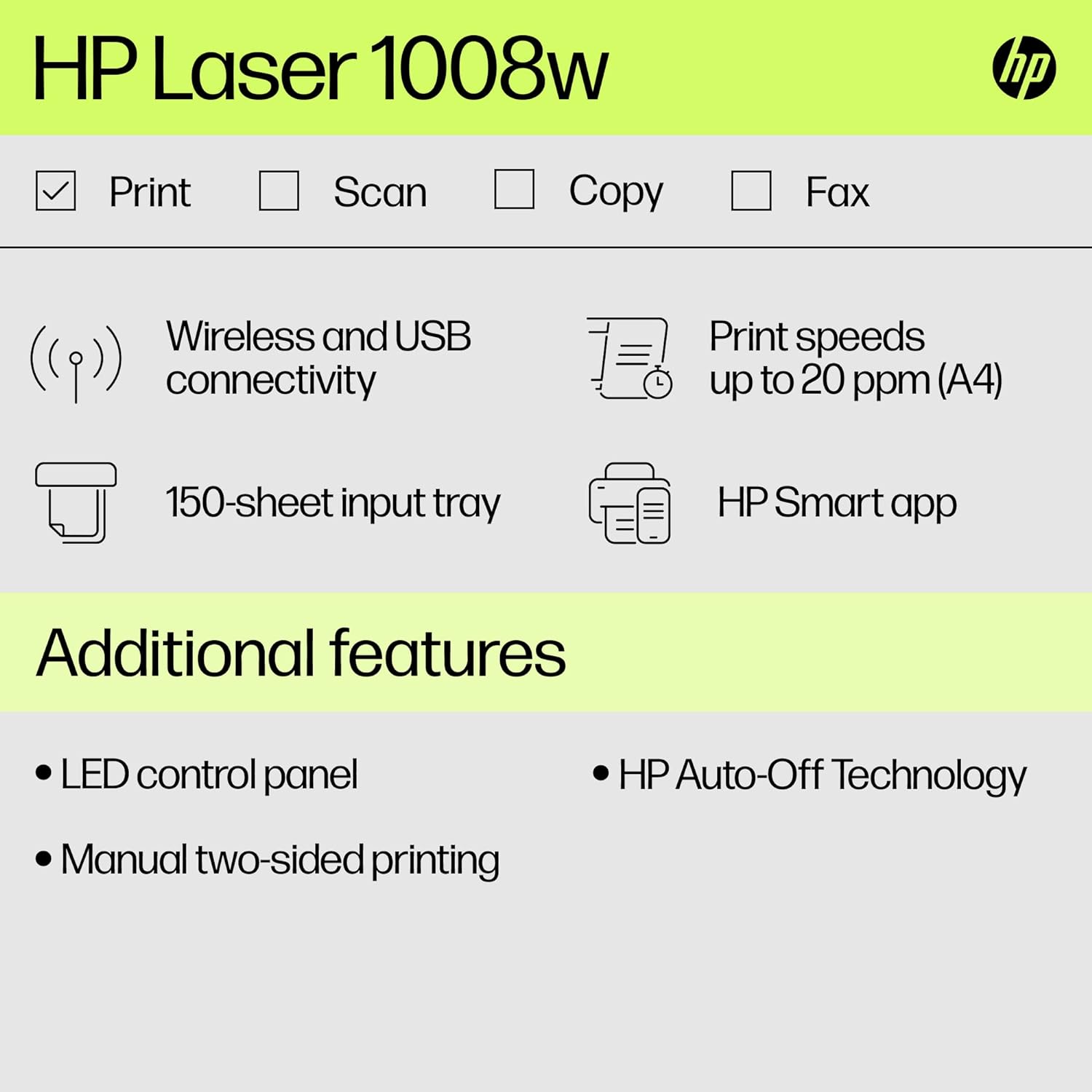 HP Laser 1008w Printer, Wireless, Single Function, Print, Hi-Speed USB - Perfect Computer Agencies