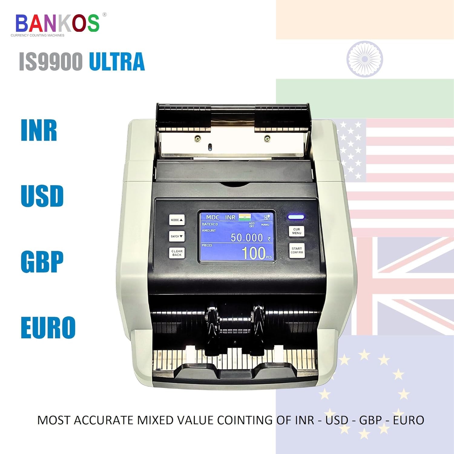 Bankos - 9900 Ultra - CIS Mix Value Note Counting Machine with Touch Screen - Perfect Computer Agencies